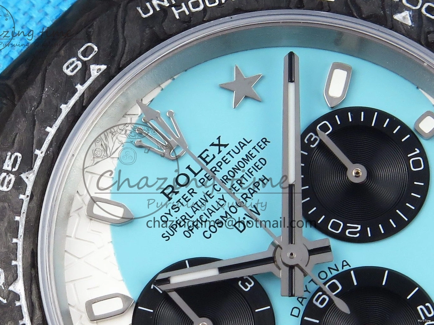 MiroTime 0319 Casual Daytona DIW Carbon Case and Bezel DIWF Edition White Blue Dial on Blue Nylon Strap A 1886